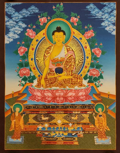 Ratnasambhava Buddha, Buddhist Handmade Thangka Painting, Tibetan Style, [real Gold]