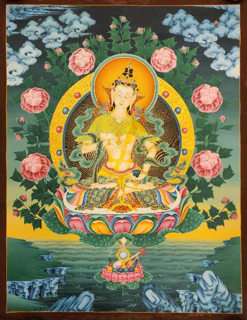 Vajrasattva, Buddhist Handmade Thangka Painting, Tibetan Style, [real Gold]