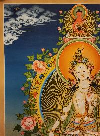 White Tara, Buddhist Handmade Thangka Painting, Tibetan Style, [real Gold]