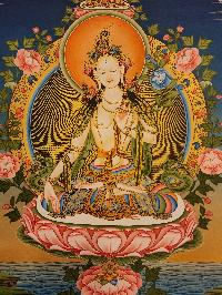 White Tara, Buddhist Handmade Thangka Painting, Tibetan Style, [real Gold]
