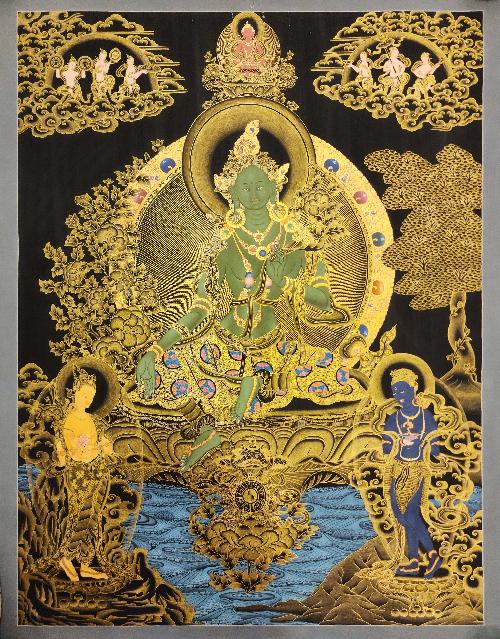 Green Tara, Buddhist Handmade Thangka Painting, Tibetan Style, [real Gold]