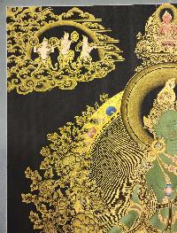 Green Tara, Buddhist Handmade Thangka Painting, Tibetan Style, [real Gold]