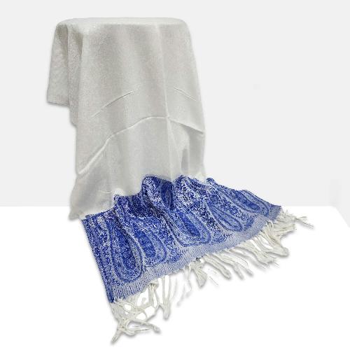 Jamawar Shawl, Nepali Acrylic Shawl, Color [light Gray And Liberty]