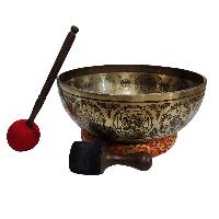 Singing Bowl, Buddhist Hand Beaten, [jambati], With Super Fine Etching Carving, [buddha Feet], Foot Singing Bowls, [select Accessories]