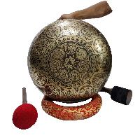 Singing Bowl, Buddhist Hand Beaten, [jambati], With Super Fine Etching Carving, [buddha Feet], Foot Singing Bowls, [select Accessories]