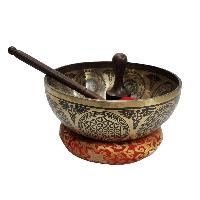 Singing Bowl, Buddhist Hand Beaten, [jambati], With Super Fine Etching Carving, [buddha Feet], Foot Singing Bowls, [select Accessories]