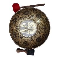 Singing Bowl, Buddhist Hand Beaten, [jambati], With Super Fine Etching Carving, [buddha Feet], Foot Singing Bowls, [select Accessories]