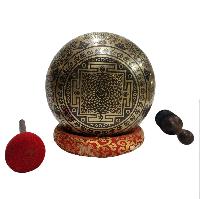 Singing Bowl, Buddhist Hand Beaten, [jambati], With Super Fine Etching Carving, [buddha Feet], Foot Singing Bowls, [select Accessories]