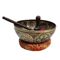 Singing Bowl, Buddhist Hand Beaten, [jambati], With Super Fine Etching Carving, [buddha Feet], Foot Singing Bowls, [select Accessories]