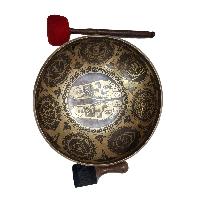 Singing Bowl, Buddhist Hand Beaten, [jambati], With Super Fine Etching Carving, [buddha Feet], Foot Singing Bowls, [select Accessories]