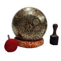 Singing Bowl, Buddhist Hand Beaten, [jambati], With Super Fine Etching Carving, [buddha Feet], Foot Singing Bowls, [select Accessories]