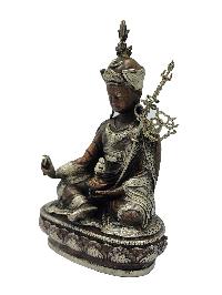 Padmasambhava, Buddhist Miniature Statue, [silver And Chocolate Oxidized]