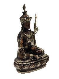 Padmasambhava, Buddhist Miniature Statue, [silver And Chocolate Oxidized]