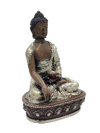 Shakyamuni Buddha, Buddhist Miniature Statue, [silver And Chocolate Oxidized]