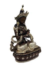 Vajradhara, Buddhist Miniature Statue, [silver And Chocolate Oxidized]