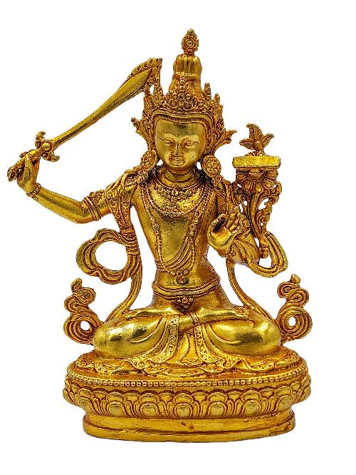 Manjushri, Buddhist Miniature Statue, [full Gold Plated]