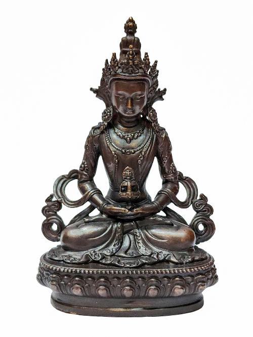Aparimita, Buddhist Miniature Statue, [chocolate Oxidized], Amitayus, Chepame