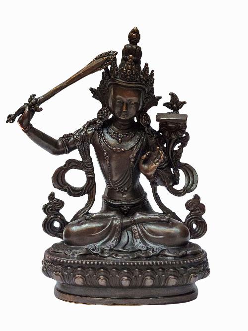 Manjushri, Buddhist Miniature Statue, [chocolate Oxidized]