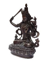 Manjushri, Buddhist Miniature Statue, [chocolate Oxidized]