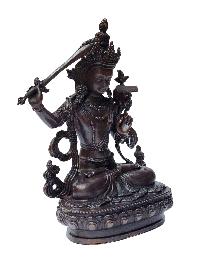 Manjushri, Buddhist Miniature Statue, [chocolate Oxidized]