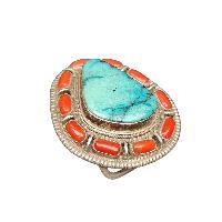 [belt Buckle] Of Silver With [turquoise And Coral]