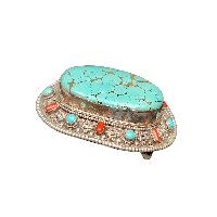 [belt Buckle] Of Silver With [turquoise And Coral]