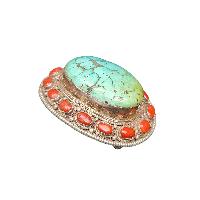 [belt Buckle] Of Silver With [turquoise And Coral]