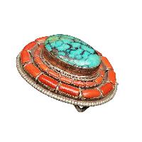 [belt Buckle] Of Silver With [turquoise And Coral]