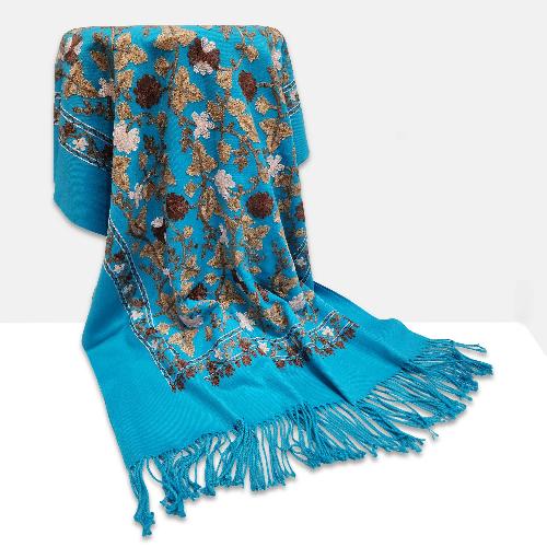 Desigener Shawl, Thick Nepali Shawl, With Heavy Embroidery, Color [blue]