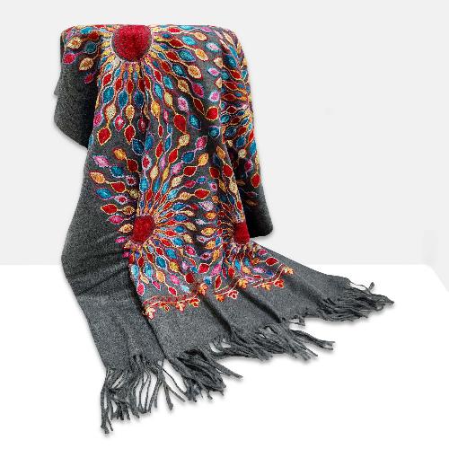 Desigener Shawl, Thick Nepali Shawl, With Heavy Embroidery, Color [charcoal Gray]