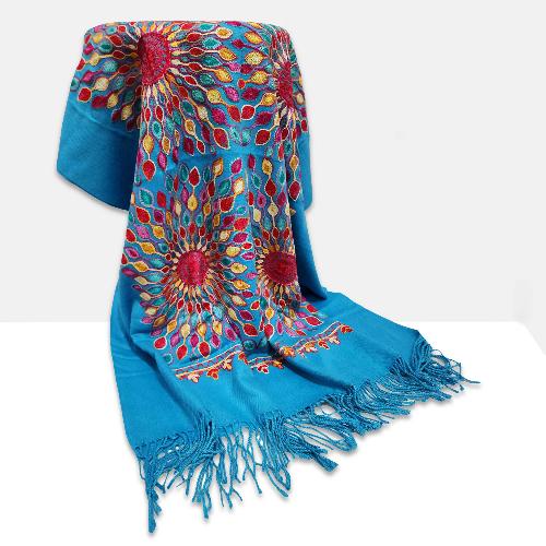 Desigener Shawl, Thick Nepali Shawl, With Heavy Embroidery, Color [sky Blue]