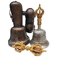 Bell And Dorje - Vajra, With [metal] Cover, Gold Plated, [master Quality], Dehradun Piece