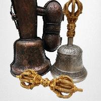 Bell And Dorje - Vajra, With [metal] Cover, Gold Plated, [master Quality], Dehradun Piece