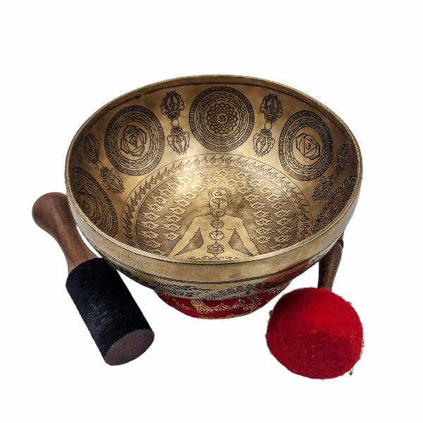 Jambati Singing Bowl, Buddhist Hand Beaten, With Fine Etching Carving, [select Accessories]