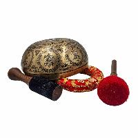 Jambati Singing Bowl, Buddhist Hand Beaten, With Fine Etching Carving, [select Accessories]