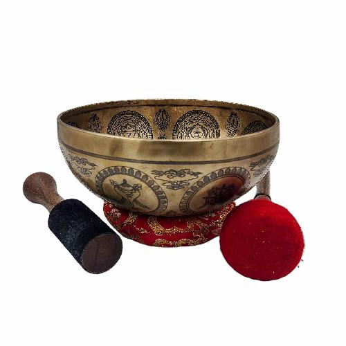 Jambati Singing Bowl, Buddhist Hand Beaten, With Fine Etching Carving, [select Accessories]