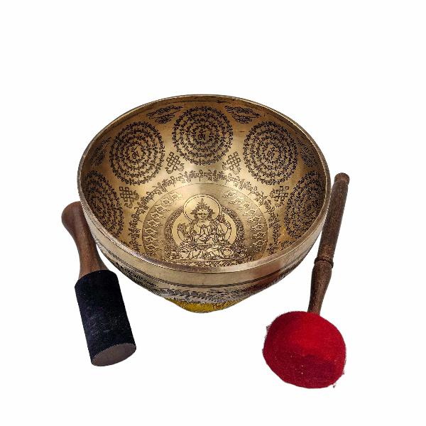 Singing Bowl, Buddhist Hand Beaten, With Fine Etching Carving, [select Accessories]