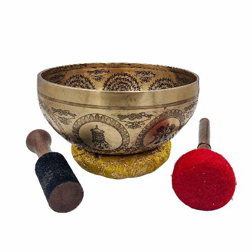 Singing Bowl, Buddhist Hand Beaten, With Fine Etching Carving, [select Accessories]