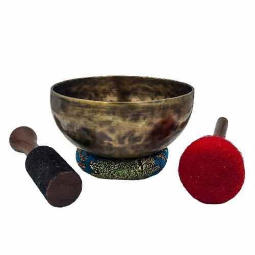 Singing Bowl, Buddhist Hand Beaten, Plain, Antique Finishing, [select Accessories]
