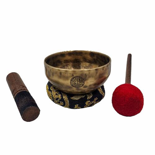 Singing Bowl, Buddhist Hand Beaten, Moon Carved, Antique Finishing, [select Accessories]