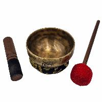 Singing Bowl, Buddhist Hand Beaten, Moon Carved, Antique Finishing, [select Accessories]