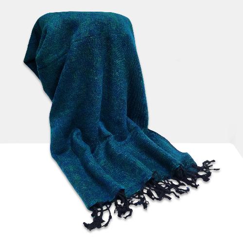 Yak Wool Blanket, Nepali Acrylic Hand Loom Blanket, Color [bluish-green]