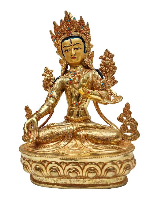 [white Tara], Buddhist Handmade Statue, [full Gold Plated], With [face Painted]