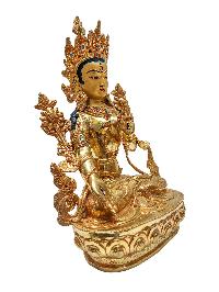 [white Tara], Buddhist Handmade Statue, [full Gold Plated], With [face Painted]