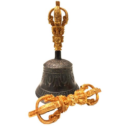 [dehradun] Bell And Dorje [vajra], Bronze - [high Quality], Full Gold Plated