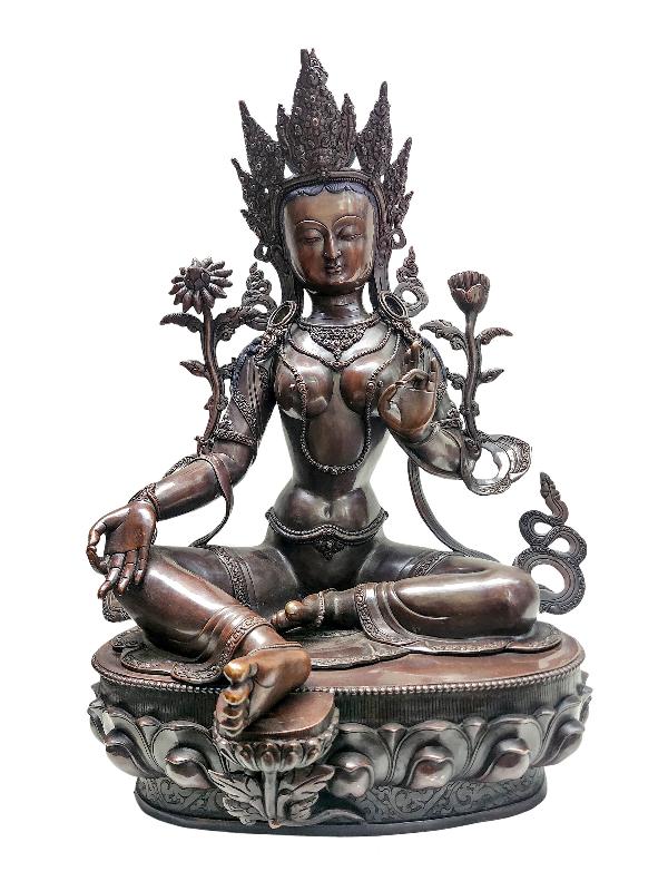 [green Tara], Buddhist Handmade Statue, [chocolate Oxidized]
