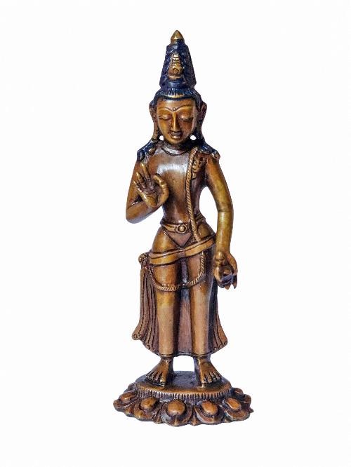 Maitreya Buddha, Buddhist Miniature Statue, [chocolate Oxidized], With Carving