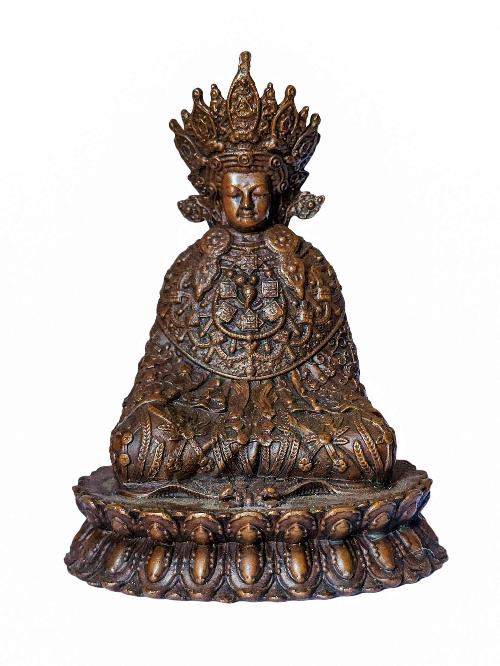 Dipankara Buddha, Buddhist Miniature Statue, [chocolate Oxidized], With Carving, [musem Copy]