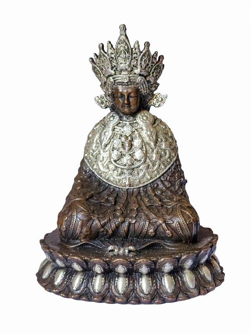 Dipankara Buddha, Buddhist Miniature Statue, [silver And Chocolate Oxidized], With Carving, [musem Copy]