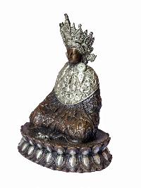Dipankara Buddha, Buddhist Miniature Statue, [silver And Chocolate Oxidized], With Carving, [musem Copy]